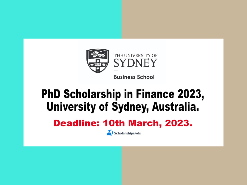 PhD Scholarship in Finance 2023, University of Sydney, Australia.