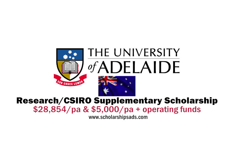 University of Adelaide Research Scholarship – CSIRO Supplementary Scholarship 2022
