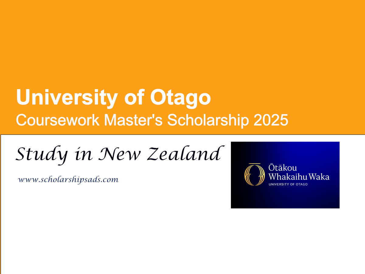University of Otago, New Zealand Coursework Master's Scholarship 2025