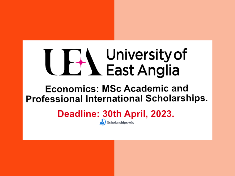 Economics: MSc Academic and Professional International Scholarships, University of East Anglia, UK
