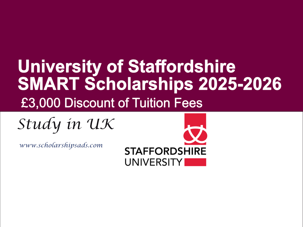 University of Staffordshire UK SMART Scholarships 2025-2026 for International Students